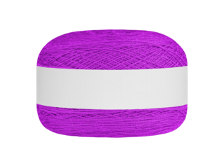 A bold Purple ball of yarn isolated on a white background, showcasing a smooth texture and a blank white paper band around the center. Great for energetic knitting, crocheting, or crafting endeavors