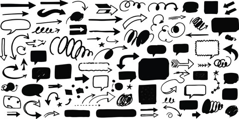 Abstract Black and White Hand Drawn Doodle with Arrows and Shapes
