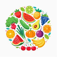 Spring and summer fruit and vegetable element set, vector illustration