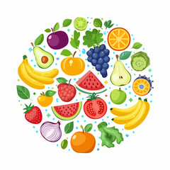 Spring and summer fruit and vegetable element set, vector illustration