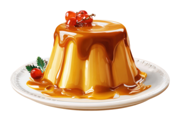 Delicious caramel pudding dessert kitchen food isolated on transparent background