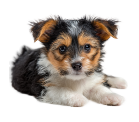 Playful puppy cuddling on soft surface pet isolated on transparent background