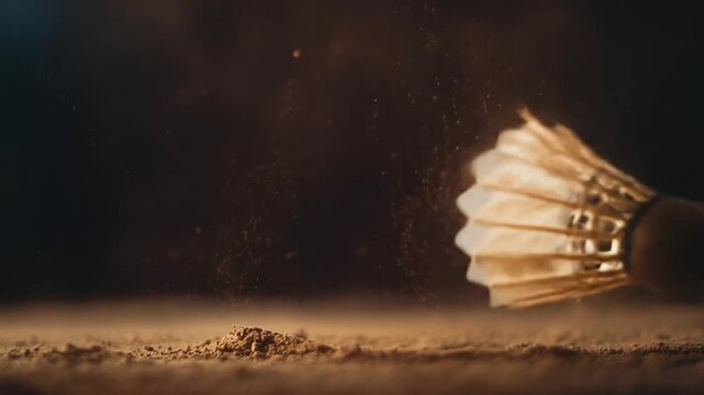 Badminton shuttlecock floating in air with dust particles