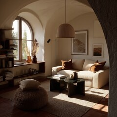 Photo of minimalist living room interior natural light realis