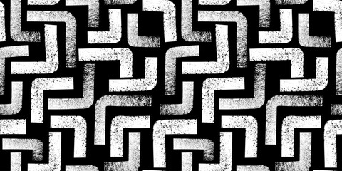 Abstract geometric seamless pattern with  chalk drawn shapes on black Repeated geometry brush strokes texture. Great for textile, fabric, wallpaper, wrapping, scrapbook and packaging