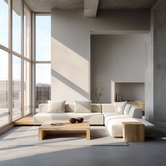 Photo of minimalist living room interior moody contrast soft