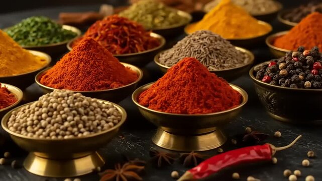 Various Spices Displayed in Bowls Ready for Culinary Creations.