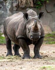Fototapeta premium A close-up portrait of a rhinoceros