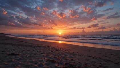 Dramatic sunset over the ocean, showcasing the sun setting into the sea