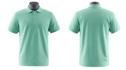 green polo shirt mockup front and back view isolated on white background for brand presentation