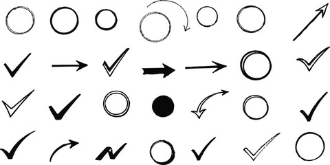 Hand drawn black check mark on white background symbol of approval
