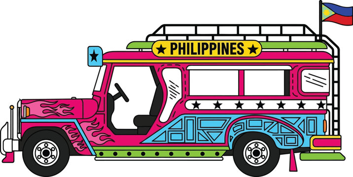 Philippines jeepney illustration vector art travel culture car aditable