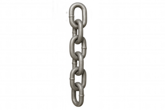 Strong metal chain representing connection, security, and industrial strength, with transparent background