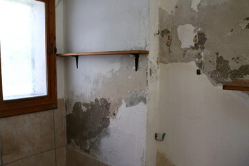Severely Damaged Wall with Plaster Loss Caused by Rising Capillary Moisture 