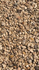 Glossy wet beach pebbles in natural beige tones forming a seamless stone texture, sunlit reflections and organic pattern ideal for nature, travel, and design backdrops