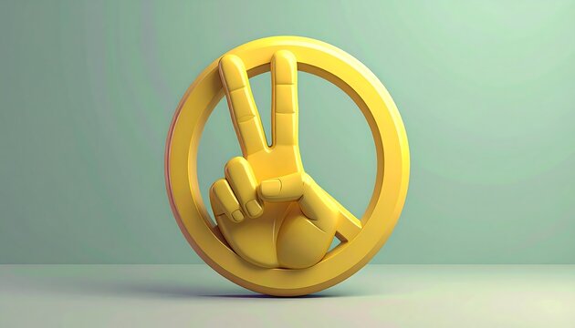 Yellow peace sign hand symbol