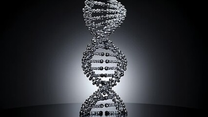 Animated 3D Rendering of a Metallic DNA Double Helix on Dark Background - Powered by Adobe