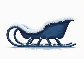 Old sled covered in fresh snow, resting on a winter landscape, evoking nostalgia and the joy of winter activities in a serene snowy environment