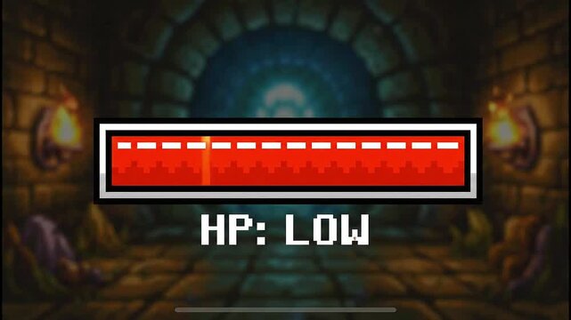 Animated health bar in a vintage game environment decreasing from full to low condition