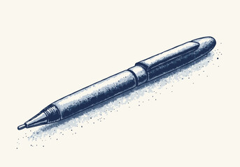 Detailed illustration of a blue ballpoint pen resting on a light background, showcasing its sleek design and smooth lines, perfect for writing and drawing concepts