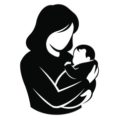 Creative design vector art of mother holding her baby in her arms, silhouette