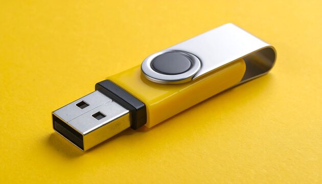Yellow USB flash drive on yellow background