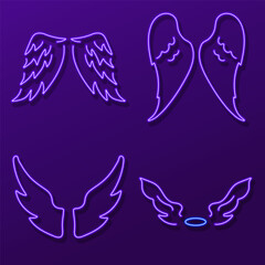angel group of neon icons, vector illustration, on a black background.