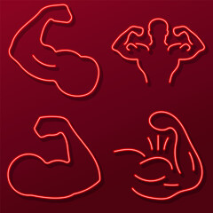 biceps group of neon icons, vector illustration, on a black background.