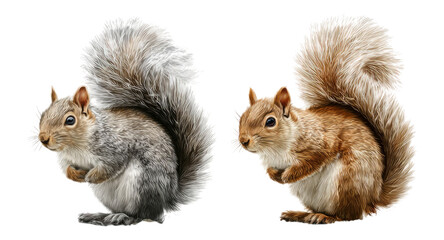 Obraz premium Realistic Depiction of Two Isolated Squirrels on Transparent Background