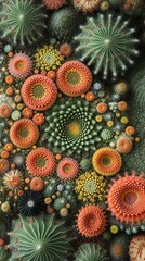 Assorted types of cactus plants display their various colors and spiky textures together in a garden setting.