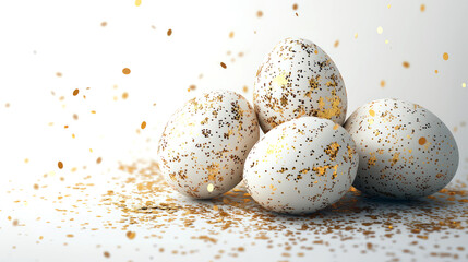Obraz premium Speckled White Easter Eggs with Gold Glitter Accents