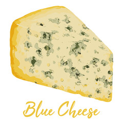 blue cheese in watercolor illustration style, isolated vector on white background