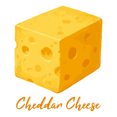 cheddar cheese in watercolor illustration style, isolated vector on white background