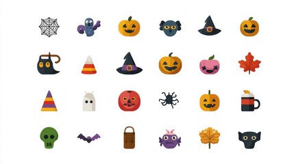 Halloween celebration icons festive environment digital illustrations spooky atmosphere creative design concept