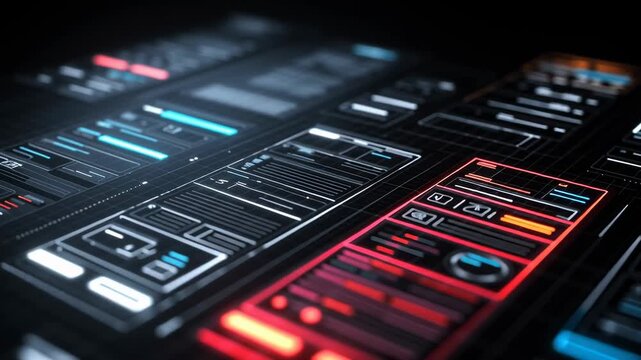 Futuristic Digital User Interface Display Featuring Dynamic Data Visualization Elements