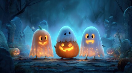 Spooky halloween fun ghostly characters in a haunted graveyard digital art enchanting night playful atmosphere