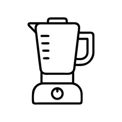 Simple line art illustration of a kitchen blender with a handle and control knob