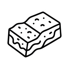 Hand drawn illustration of a rectangular sponge with a textured surface and wavy lines