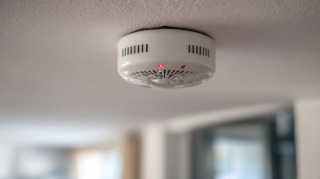 smoke detector and fire sprinkler on ceiling, fire alarming system and security system at home property for safety domestic life