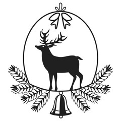 Silhouette of a deer inside a christmas ornament