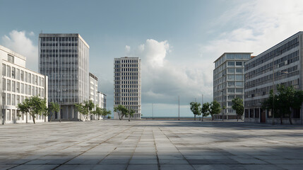 Deserted urban square modern minimal buildings