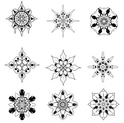 A premium white and black mandala design and vector silhouette design