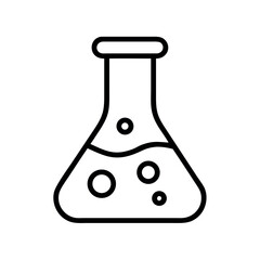 Simple line art icon of a flask with bubbles indicating a chemical reaction or experiment