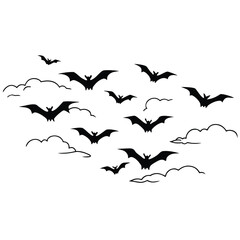 Bats flying in the night sky with clouds