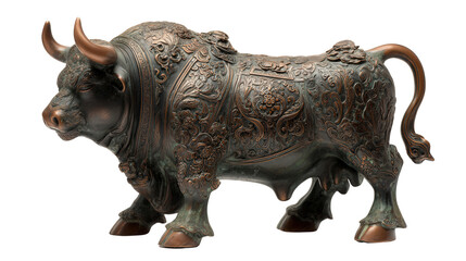Han bronze statue bull background isolated on a Transparent background, PNG file.