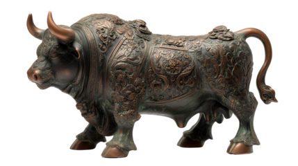 Han bronze statue bull background isolated on a Transparent background, PNG file.