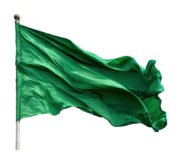Waving green flag at event sports field action daylight isolated on transparent background