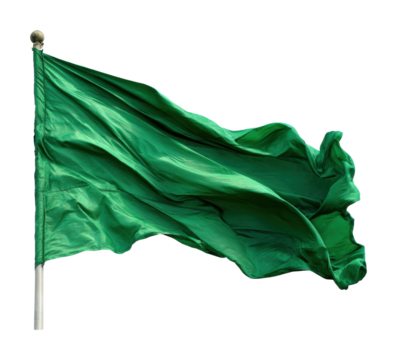 Waving green flag at event sports field action daylight isolated on transparent background