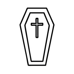 Obraz premium Simple outline drawing of a coffin with a cross symbol on top