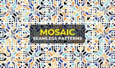Colorful Islamic Geometric Mosaic Pattern with Ornamental Arabic Design